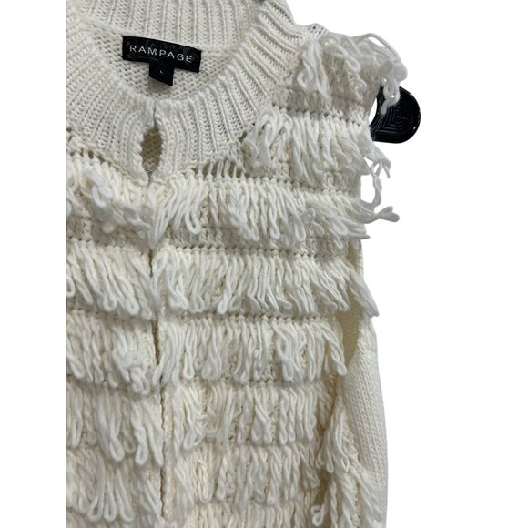 Rampage Womens Sleeveless White Fringe Knit Sweater Vest SZ Large - Picture 4 of 9